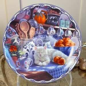 Decorative Plate with Cat and Kitchen Scene